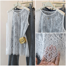 批发实拍胖MM实价蕾丝吊带背心叠穿中长款镂空无袖坎肩网纱打底内搭