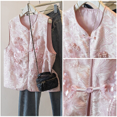 批发实拍胖mm设计式重工刺绣钉珠新中式春上新马甲开衫国风上衣马甲