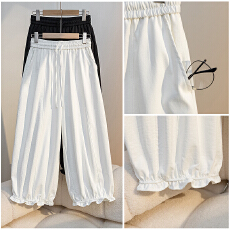 批发实拍胖mm冰丝速干<b class='q'>裤子</b>夏季薄款高腰宽松束脚花苞灯笼裤休闲九分裤