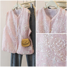 批发实拍新中式重工刺绣蕾丝欧根纱马甲夏季新款气质无袖背心坎肩上衣