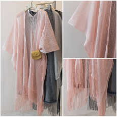 批发实拍实价胖mm夏季防晒披肩外搭装饰流苏斗篷配裙子开衫纯色新款