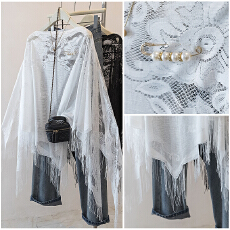 批发<b class='q'>实拍</b>-实价蕾丝开衫流苏披肩云肩外搭旗袍配饰新品三角巾护颈披纱
