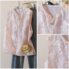 实拍胖mm高级感气质新中式马甲女夏季薄款纱重工刺绣欧根纱年轻