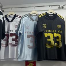 批发特价  韩国原版缎面国潮牌情侣球衣V领冰球服运动短袖<b class='q'>t</b><b class='q'>恤</b>男女夏