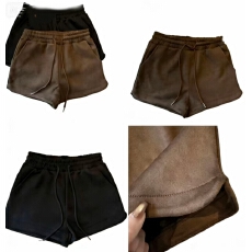 批发实拍 鹿皮绒短裤女秋季2025新款休闲裤高腰显瘦a字阔腿裤