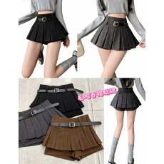 批发实拍辣妹百褶毛呢半身裙2025秋冬新款高腰显瘦a字<b class='q'>短裙</b>防走光裙裤