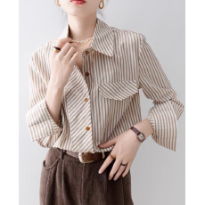 批发设计感宽松复古条纹长袖衬衫<b class='q'>女士</b>2025春秋装新款衬衣通勤职业上衣