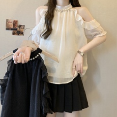 批发<b class='q'>实拍</b><b class='q'>大码</b><b class='q'>女装</b>气质挂脖漏肩法式显瘦雪纺衫