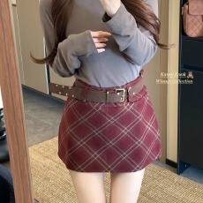 批发加厚毛呢高腰配皮带防走光半身裙女2025冬季<b class='q'>新款</b>韩版百搭包臀短裙