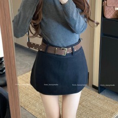批发加厚毛呢高腰配皮带防走光半身裙女2025冬季<b class='q'>新款</b>韩版百搭包臀短裙
