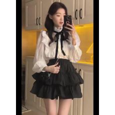 批发法式纯欲宫廷风上衣蛋糕裙套装蝴蝶结衬衫长袖百搭裤裙甜美两件套