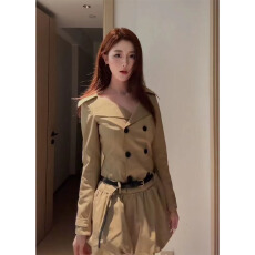 批发性感纯欲复古风衣<b class='q'>连衣裙</b>女早秋季小个子气质收腰长袖花苞<b class='q'>蓬蓬</b>裙子