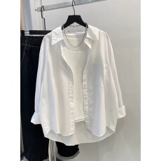 批发休闲白<b class='q'>衬衫女</b>宽松2024新款设计感韩版叠穿<b class='q'>长袖</b>上衣薄款防晒衫衬衣