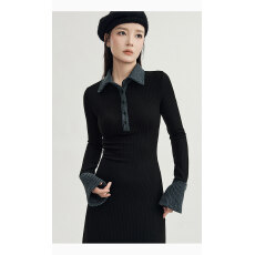 批发桂儿<b class='q'>彩</b>虹坑条摇曳s曲线！针织<b class='q'>连衣裙</b>女春秋高级修身收腰长裙