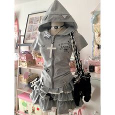 批发日系亚文化可爱辣妹套装女夏季宅系修身短袖外套上衣<b class='q'>蓬蓬</b>裙蛋糕裙