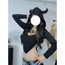 批发两件套美式恶魔角连帽<b class='q'>开衫</b>女秋季长袖辣妹短款上衣超火穿搭