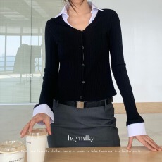 批发240克纯棉坑条+350克加厚星空尼一拼接假两件<b class='q'>开衫</b>修身POLO<b class='q'>针织</b>衫