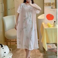 批发睡裙女<b class='q'>夏</b>季宽松大码圆领休闲短袖连衣裙薄款打底裙子
