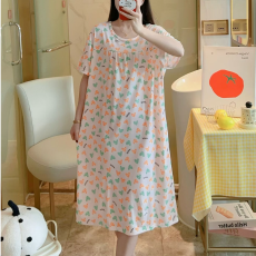 批发睡裙女<b class='q'>夏</b>季宽松大码圆领休闲短袖连衣裙薄款打底裙子