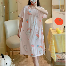 批发睡裙女<b class='q'>夏</b>季宽松大码圆领休闲短袖连衣裙薄款打底裙子