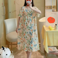 批发睡裙女<b class='q'>夏</b>季宽松大码圆领休闲短袖连衣裙薄款打底裙子