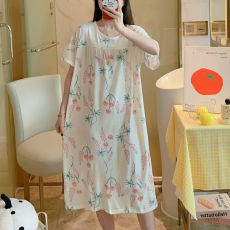 批发睡裙女<b class='q'>夏</b>季宽松大码圆领休闲短袖连衣裙薄款打底裙子