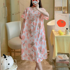 批发睡裙女<b class='q'>夏</b>季宽松大码圆领休闲短袖连衣裙薄款打底裙子