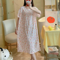 批发睡裙女<b class='q'>夏</b>季宽松大码圆领休闲短袖连衣裙薄款打底裙子