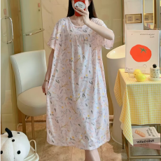 批发睡裙女<b class='q'>夏</b>季宽松大码圆领休闲短袖连衣裙薄款打底裙子