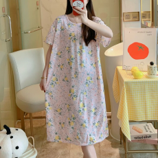 批发睡裙女<b class='q'>夏</b>季宽松大码圆领休闲短袖连衣裙薄款打底裙子