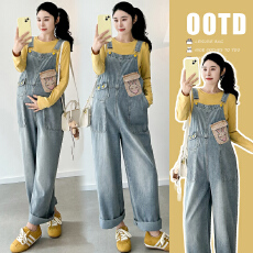 批发现现实拍2026秋季新款设计感宽松牛仔背带<b class='q'>裤</b>+纯棉<b class='q'>T</b><b class='q'>恤</b>