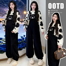 批发大货 实拍爆款2025冬季新款加绒羊羔毛<b class='q'>孕妇</b><b class='q'>背带裤</b>+奶牛双面绒<b class='q'>上衣</b>