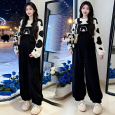 批发大货 实拍爆款2025冬季新款加绒羊羔毛孕妇背带裤+奶牛双面绒上衣