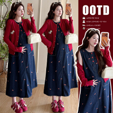 批发现现实拍2026春季新款小马刺绣牛仔裙+针织开衫