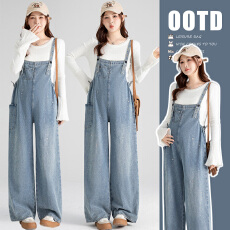 2026春季新款时髦流星烫钻减龄软牛仔孕妇背带裤