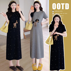 实拍现现2026春夏新款薄款珍珠炮珠刺绣孕妇连衣裙