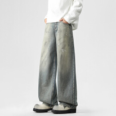 批发2026潮流新款水洗做旧 重工墨迹点染 春秋款牛仔裤