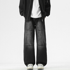 2026春秋款牛仔裤美式复古高街原色阔型铆钉伐木裤原牛牛仔裤男