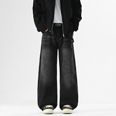 2026春秋季款复古牛仔裤男潮牌直筒宽松微弯刀美式高街阔腿长裤子