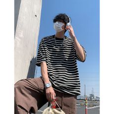 批发抖音爆款数据款 学院风纹理感经典条纹海军风大码男女无性别上衣