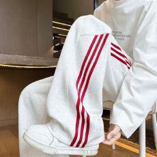 250克华棉薄款条纹运动裤宽松阔腿裤子休闲长裤卫裤男