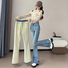 批发美式开叉微喇<b class='q'>牛仔裤</b>女冬季加绒加厚新款紧身提臀弹力修身小喇叭裤