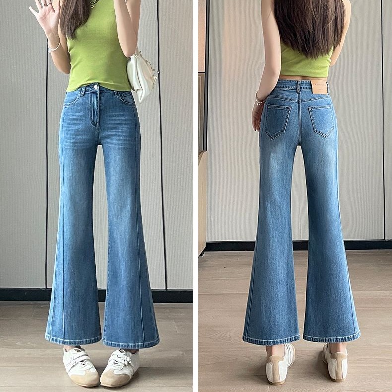 RY7173# 浅蓝色微喇牛仔裤女2026夏季薄款高腰显瘦阔腿裤宽松不贴腿喇叭裤
