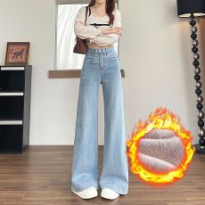 批发烫钻满天星<b class='q'>弹力</b>阔腿显瘦宽松休闲百搭牛仔女