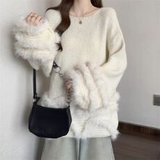 批发韩系慵懒风<b class='q'>中长款</b>刺绣毛衣外套女秋冬宽松高级感休闲针织开衫上衣