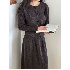 批发有货 韩版小香风针织套装裙女春季新款法式名媛风茶系穿搭两件套