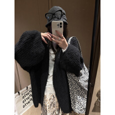 批发有货 <b class='q'>黑色</b>灯笼袖毛衣大<b class='q'>开衫</b>女2025秋季新款宽松慵懒<b class='q'>针织</b>外套上衣