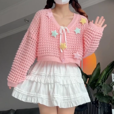 批发设计感温柔风心机<b class='q'>女</b>修身显瘦露肩冰丝v领毛衣外套长袖上衣