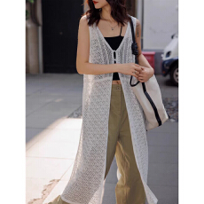 批发<b class='q'>韩版</b>镂空背心针织裙女薄款宽松长款外搭针织罩衫叠穿百搭上衣女夏