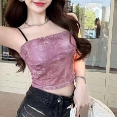 批发带胸垫吊带背心女内搭扎染印花纯欲性感无袖短款外穿<b class='q'>打底</b>抹胸<b class='q'>上衣</b>